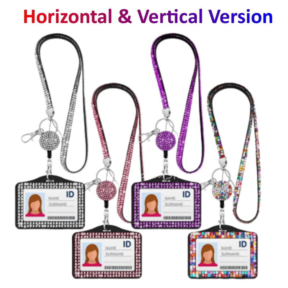 1 pçs strass crachá titular id cordão cristal colar cinta crachá titular do cartão retrátil pendurado corda cartão de trabalho atacado