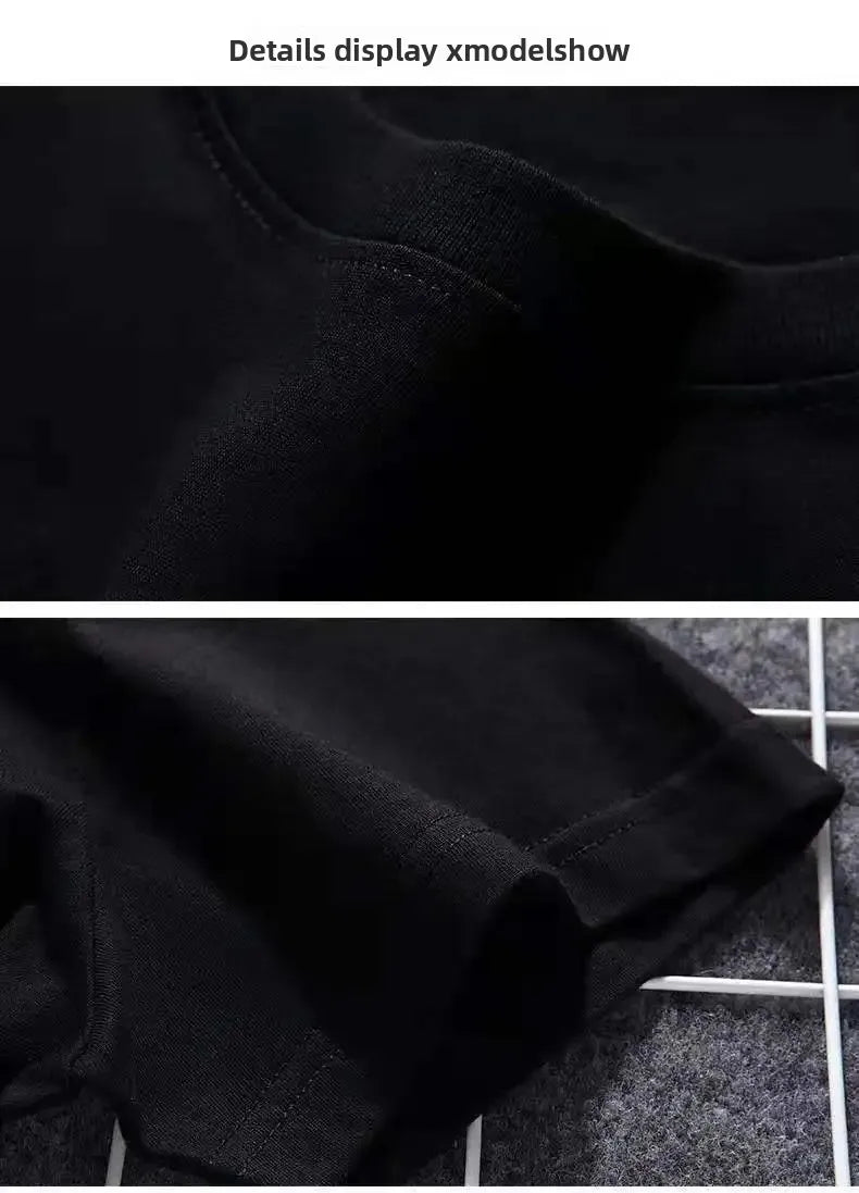 Camiseta de manga curta de algodão 200gCVC unissex gola redonda sólida preta branca respirável verão casual top para homens e mulheres