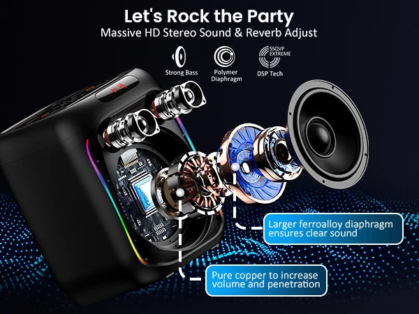 Máquina de karaokê FanFun com 2 microfones, alto-falante Bluetooth portátil com luz RGB, sistema de karaokê para festa em casa de karaokê