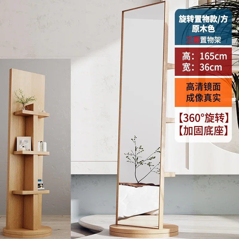 Espelho integrado de corpo inteiro para vestir, espelho de piso, espelho integrado para uso doméstico, sala de estar, móvel e rotativo, cabide grande