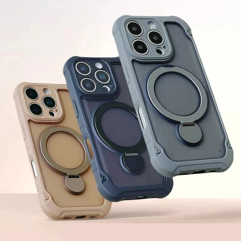 for Magsafe 360° Rotation Metal Stand Phone Case for iPhone 17 12 13 16 Pro Max 17 Pro 14 15 Plus Airbag Shockproof  Matte Cover