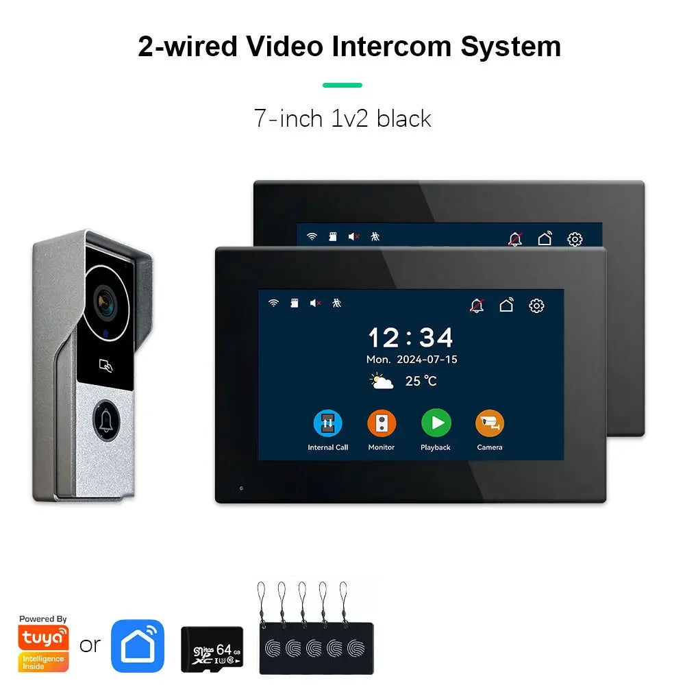 Tuya inteligente 1080p 2 fios visiophone campainha sistema de vídeo porteiro para casa metal porta telefone suporte câmera ip proteção segurança