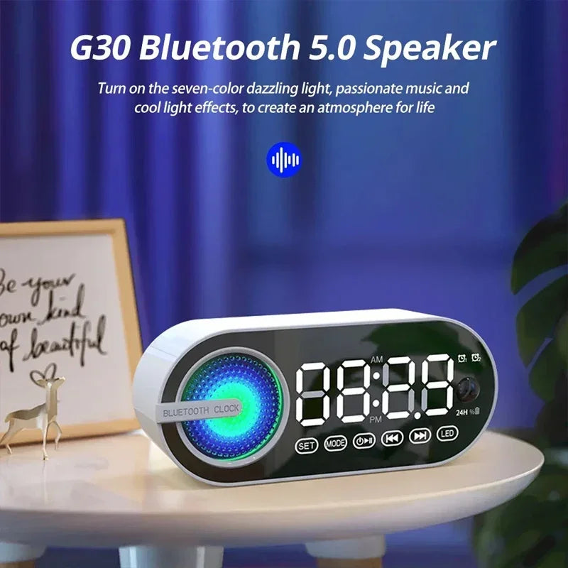 Silencioso sem fio bluetooth alto-falante despertador rgb tws usb led espelho relógio digital fm grande display sala de estar decoração do escritório