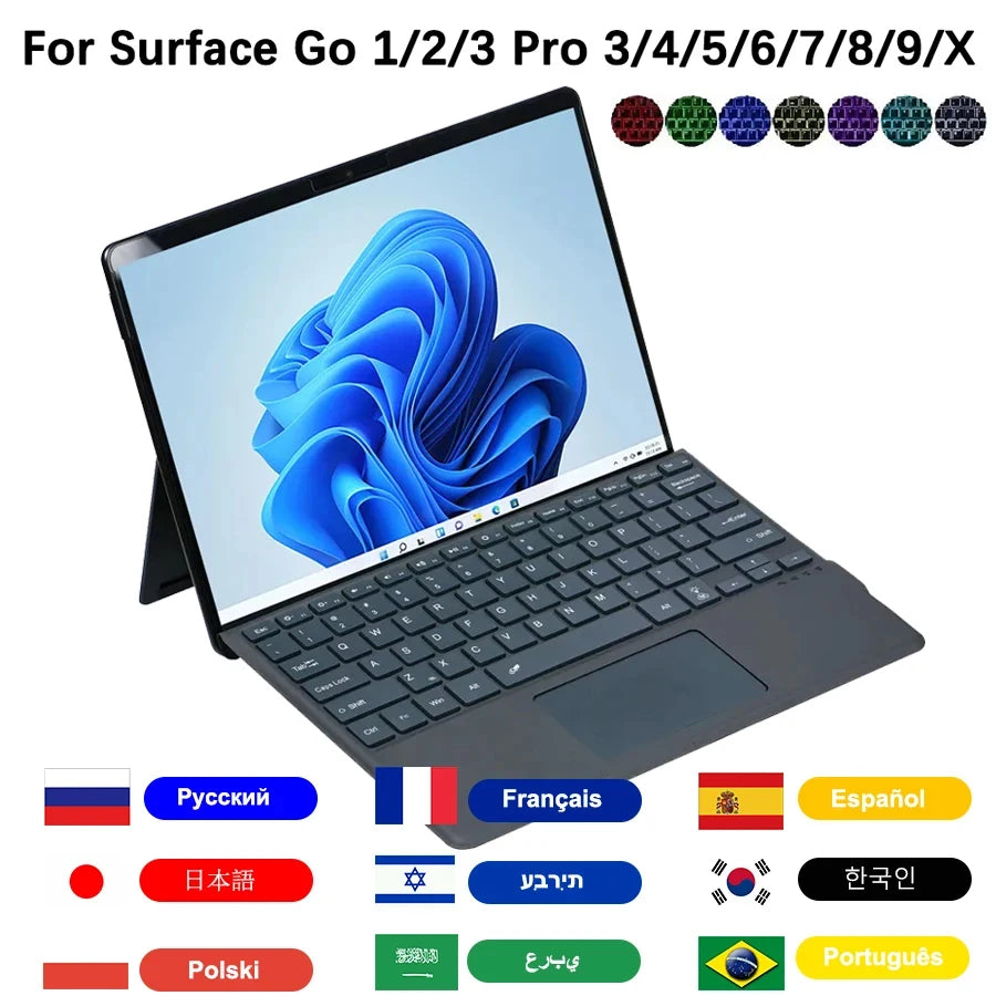 Teclado Bluetooth Retroiluminado para Microsoft Surface Pro 3 4 5 6 7 7+/Microsoft Surface Pro 8 9 10 11 X 13inch, Teclado Trackpad Teclado Sem Fio,Teclado português