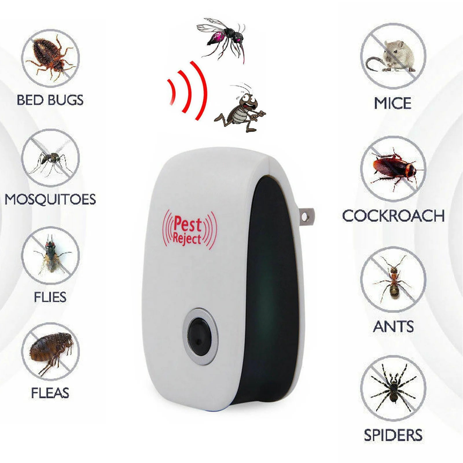 Ultrasonic Electronic Pest Repeller, 360 ° controles internos eficientes, aranhas Repeller para casa, UE, EUA Plug