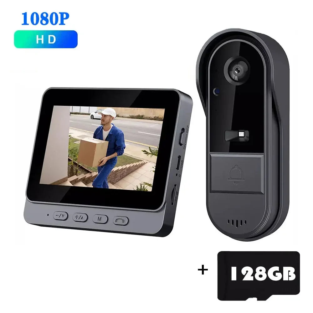 Campainha sem fio wi-fi, câmera 1080p, vídeo porteiro, à prova d'água, tela ips de 4,3 polegadas, segurança doméstica, campainha da porta, visão noturna ir
