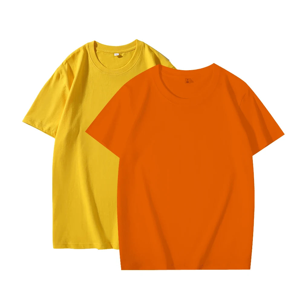 2 pçs cor sólida camiseta 100% algodão masculino feminino branco o-pescoço solto de manga curta modelos básicos all-match camiseta casal topos preto