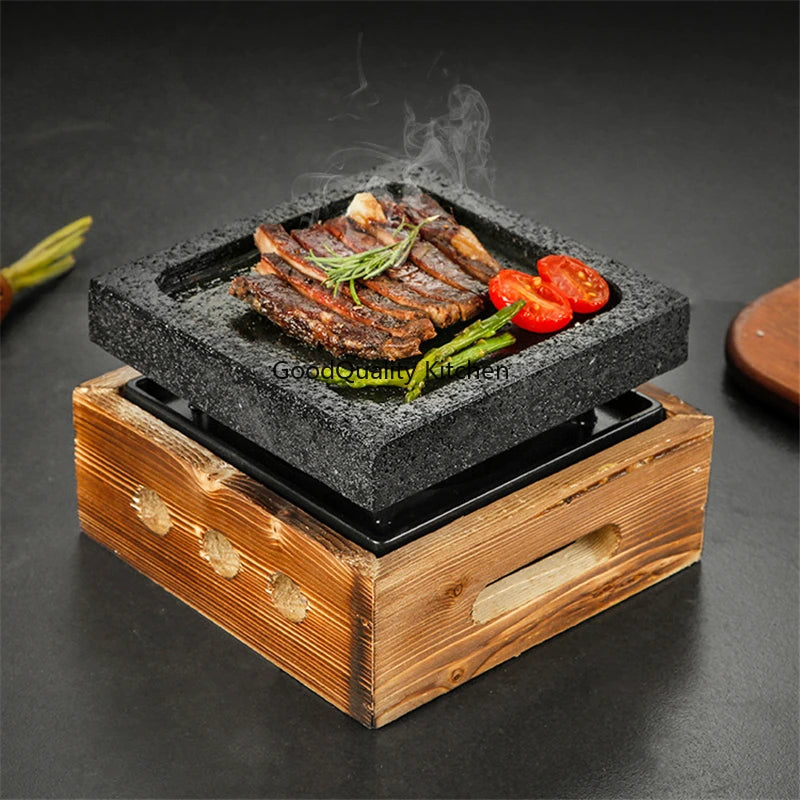 Churrasco Japonês Stone Grill Plate, Bandeja De Cozimento De Pedra, Bife De Alta Temperatura, Rocha Vulcânica, Prato De Churrasco