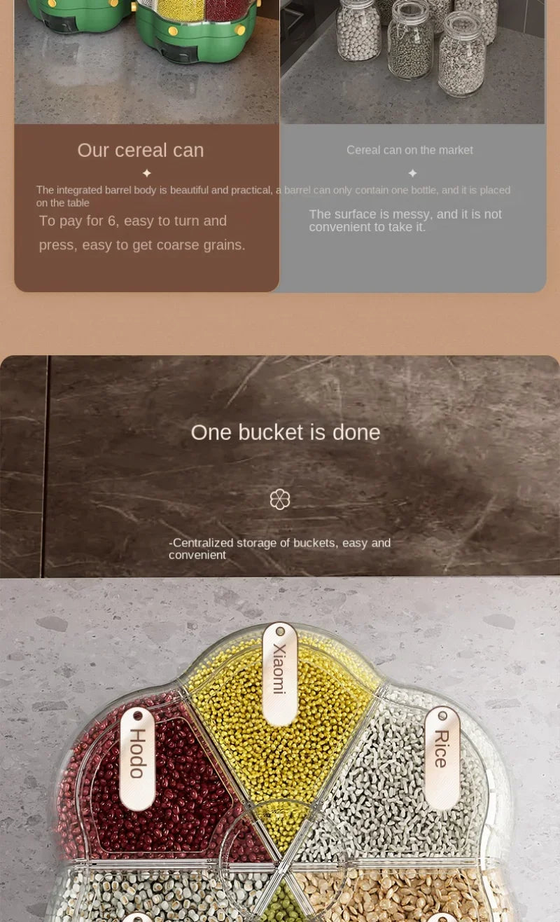 Dispensador rotativo de grãos para armazenamento de alimentos Grande recipiente selado Barril de arroz Dispensador de cereais Organizador de suprimentos de cozinha 6kg