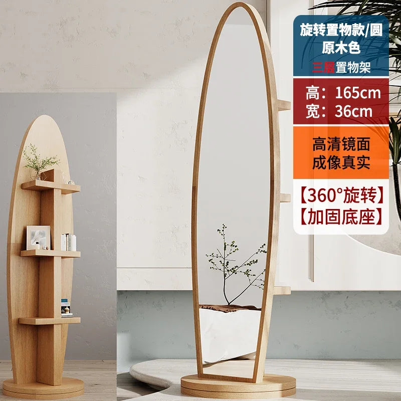 Espelho integrado de corpo inteiro para vestir, espelho de piso, espelho integrado para uso doméstico, sala de estar, móvel e rotativo, cabide grande