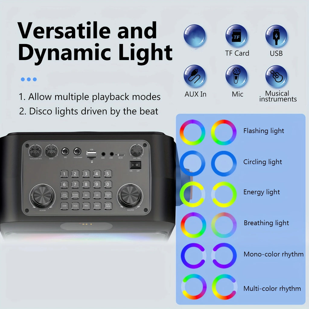 Máquina de karaokê FanFun com 2 microfones, alto-falante Bluetooth portátil com luz RGB, sistema de karaokê para festa em casa de karaokê