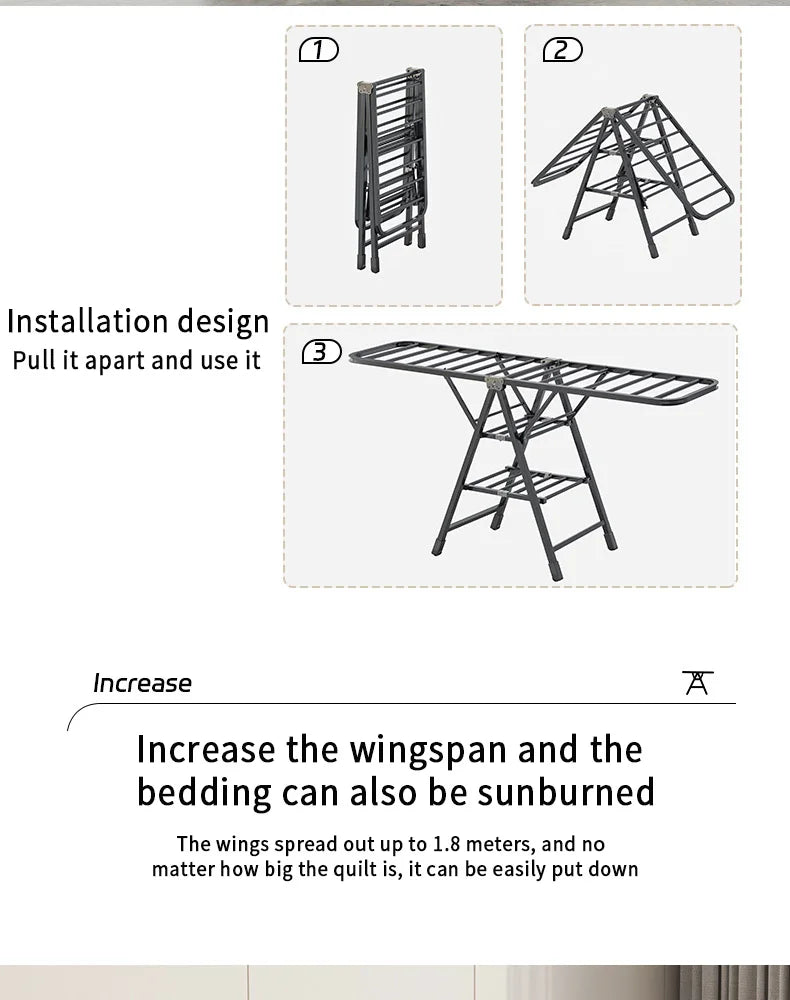Casa interior dobrável vertical vloth rack de secagem varanda aço roupas rodas secador removível colcha torre prateleira suporte lavanderia