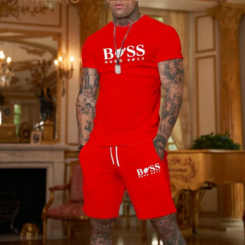 Conjunto de shorts masculinos, conjunto de duas peças, roupas de grife de luxo, liga elegante, academia, 2025