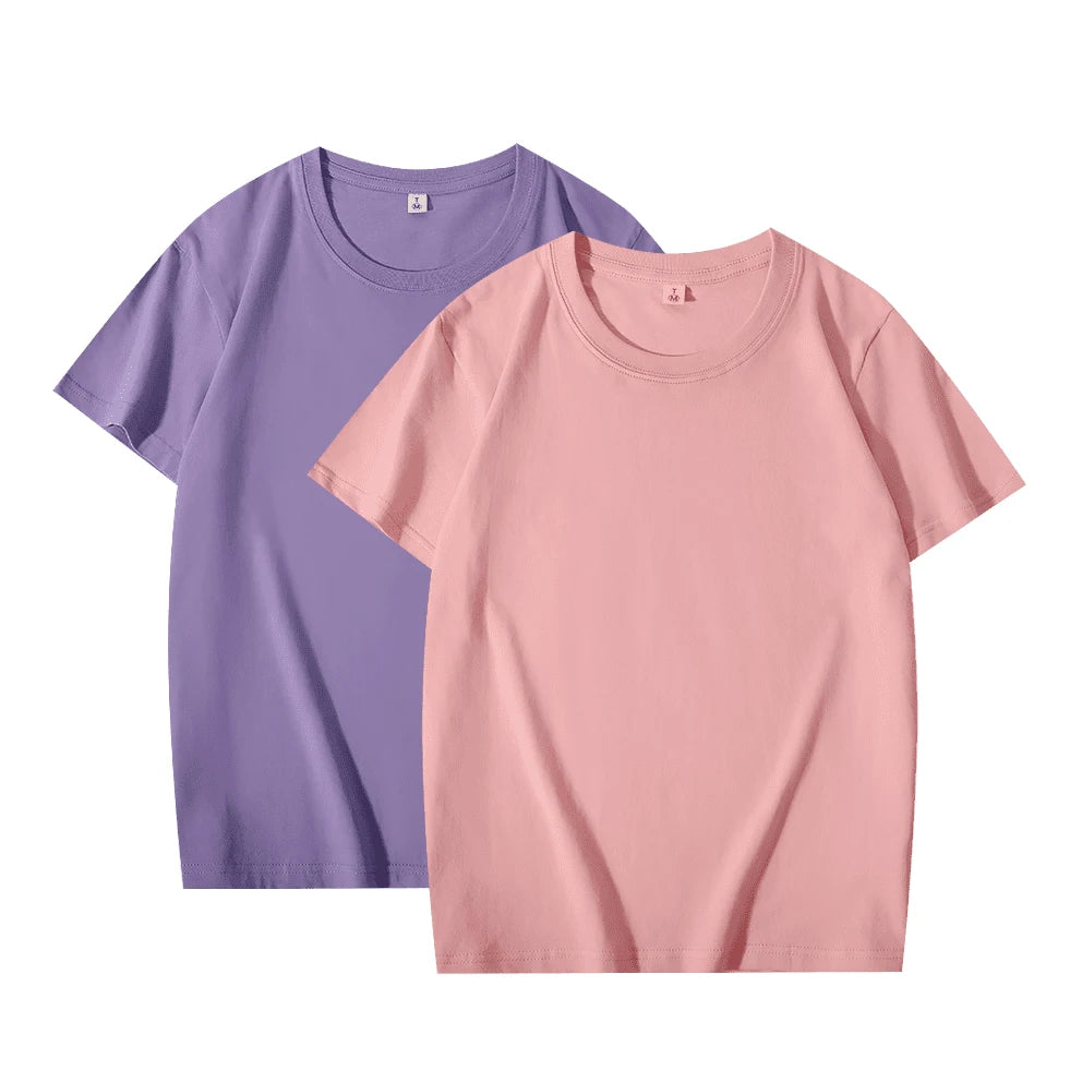 2 pçs cor sólida camiseta 100% algodão masculino feminino branco o-pescoço solto de manga curta modelos básicos all-match camiseta casal topos preto