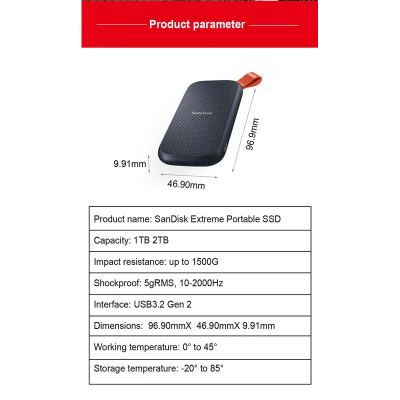 SanDisk E30 Portable SSD USB 3.2 USB-C External HD 1TB 2TB HDD Hard Drive SSD Solid State Drive for Laptop/Desktop External SSD