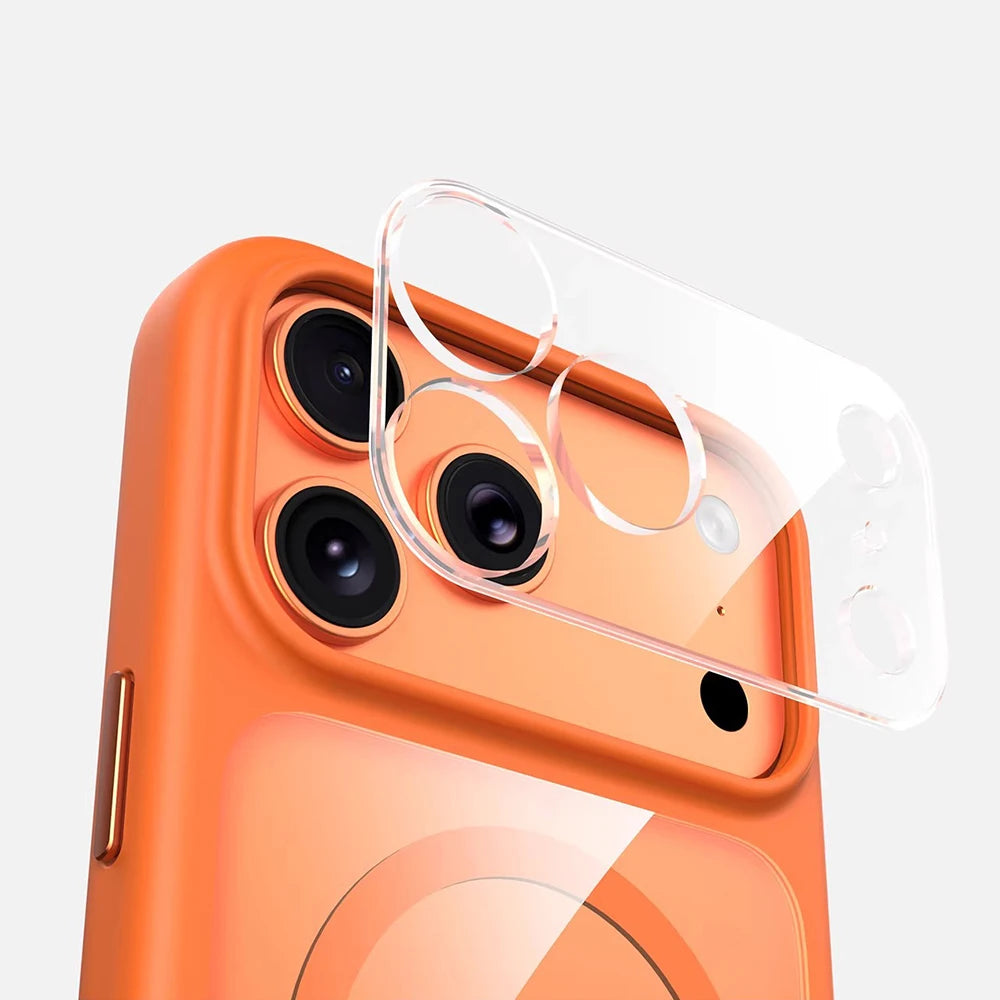 Negócios magnéticos simplicidade à prova de choque laranja pára-choques botão da câmera caso para iphone 17 pro max lente clara pc capa para magsafe