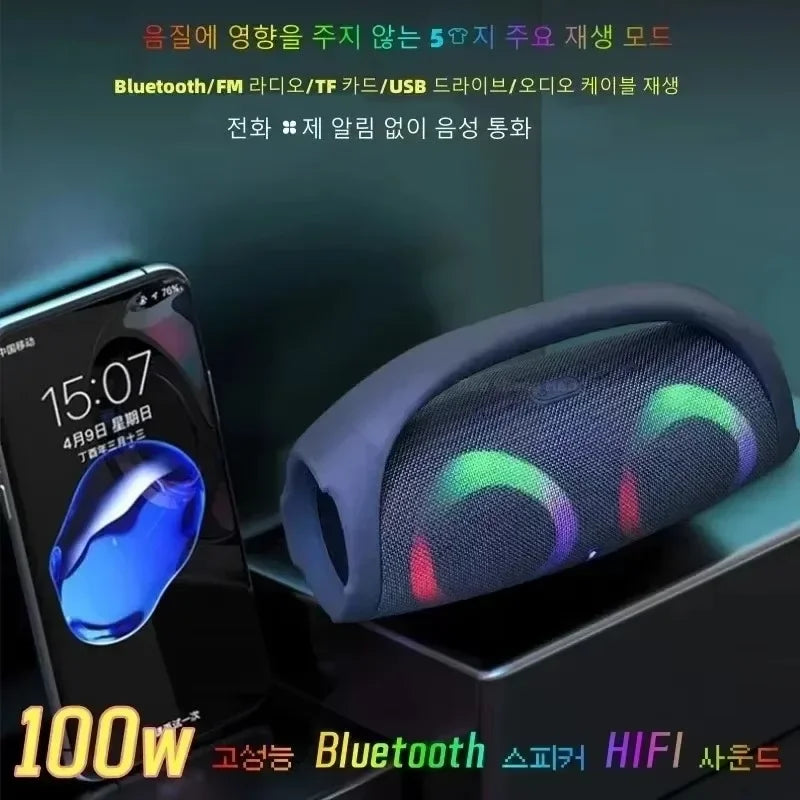 Portátil à prova dwaterproof água 100w de alta potência bluetooth alto-falante rgb luz colorida sem fio subwoofer estéreo surround subwoofer boombox