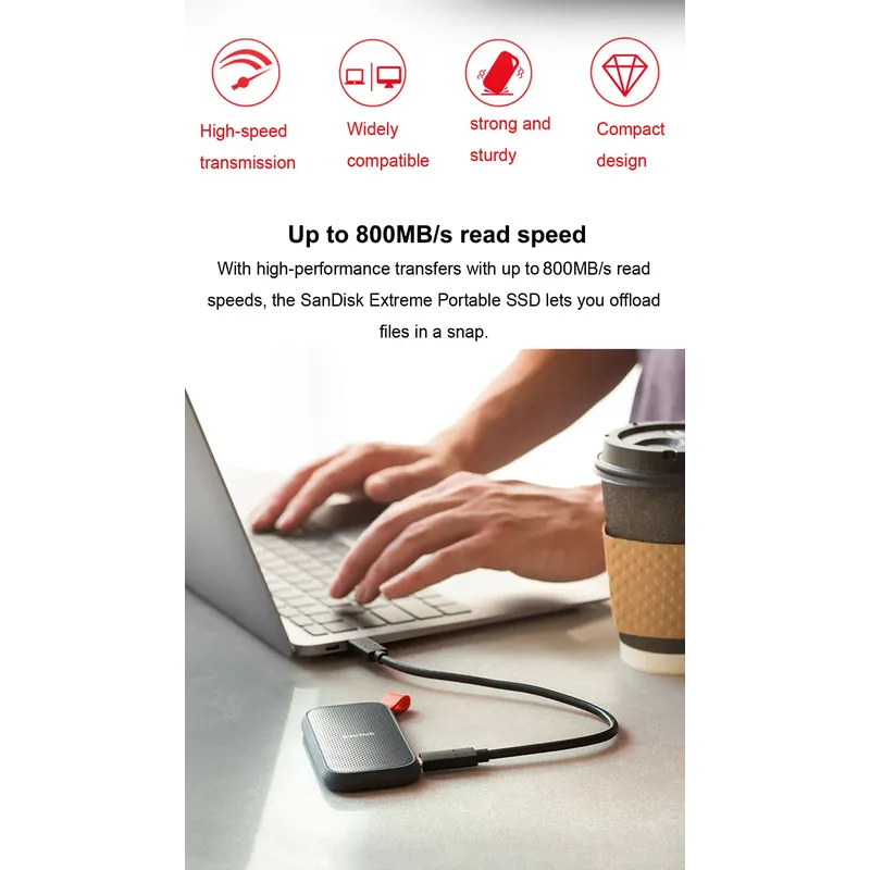 SanDisk E30 Portable SSD USB 3.2 USB-C External HD 1TB 2TB HDD Hard Drive SSD Solid State Drive for Laptop/Desktop External SSD