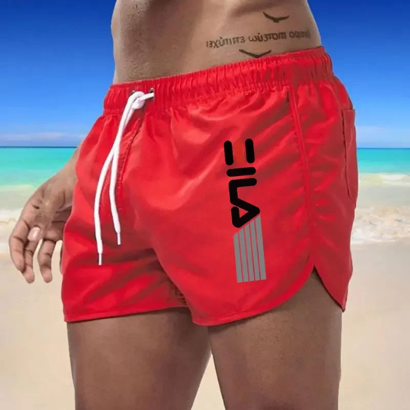 Calções de verão dos homens de secagem rápida calções de banho respirável net secagem rápida surf praia calças de fitness dos homens calções de cintura elástica