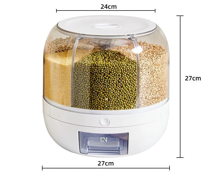 Dispensador rotativo de grãos para armazenamento de alimentos Grande recipiente selado Barril de arroz Dispensador de cereais Organizador de suprimentos de cozinha 6kg