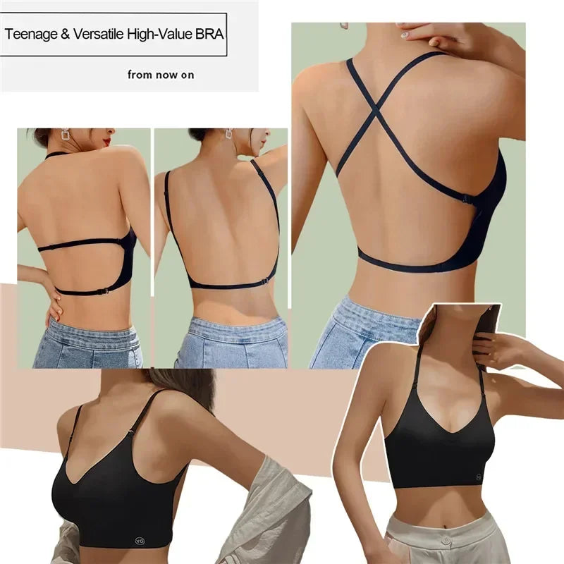 Sutiã invisível feminino profundo u mergulho sutiãs sem costas para vestidos lingerie sexy com alça transparente push up sem alças underwea