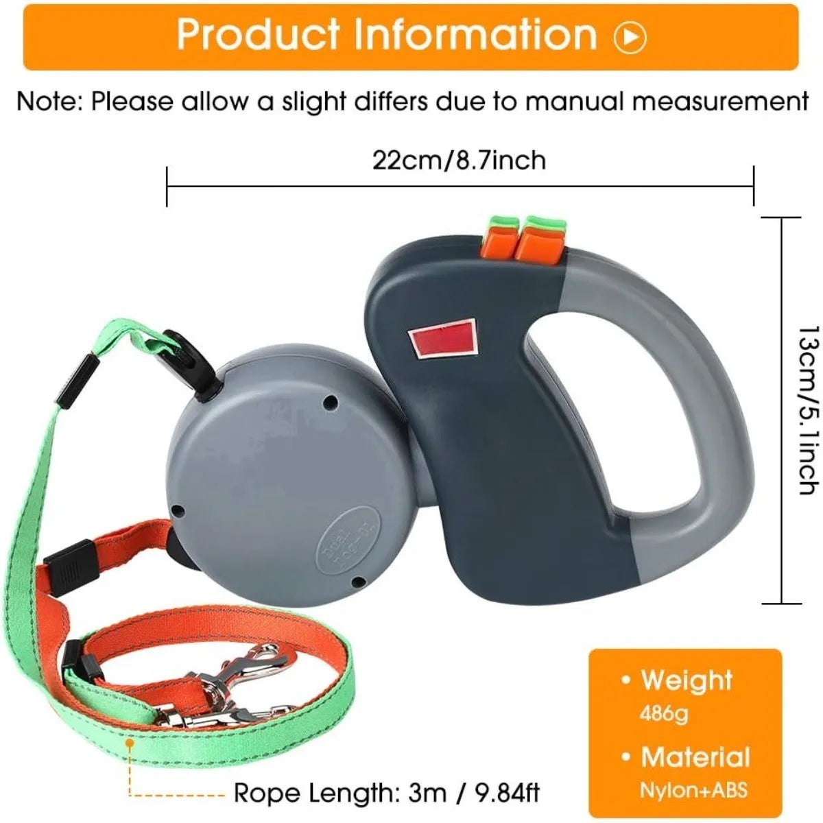 Trela retrátil dupla para cães, edição aprimorada, auto-antangular, reflexiva, à prova d'água, suporta até 50lb, trela de corrida para cães