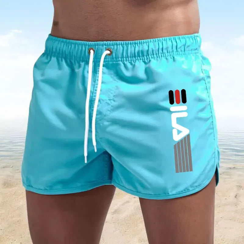 Calções de verão dos homens de secagem rápida calções de banho respirável net secagem rápida surf praia calças de fitness dos homens calções de cintura elástica