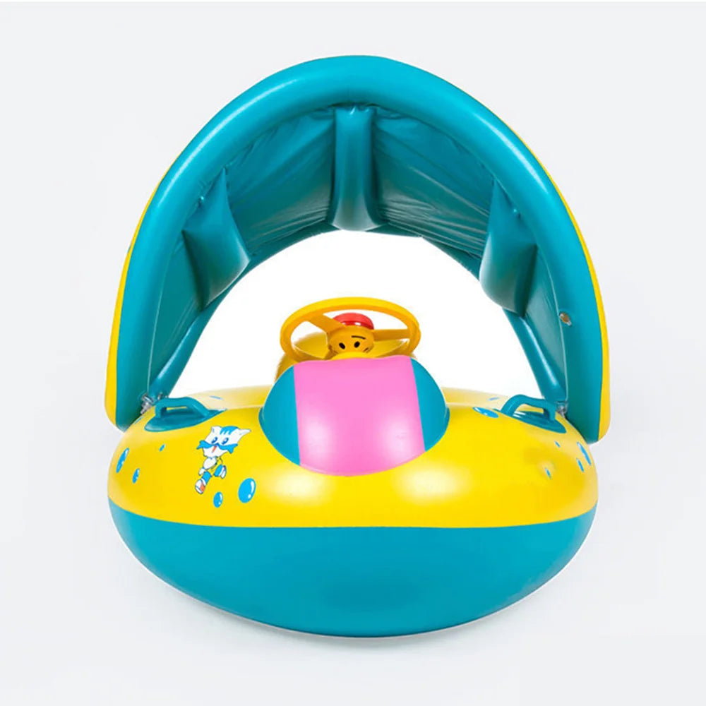 1pc anel de assento de guarda-sol amarelo com volante piscina inflável flutuante assento de bebê