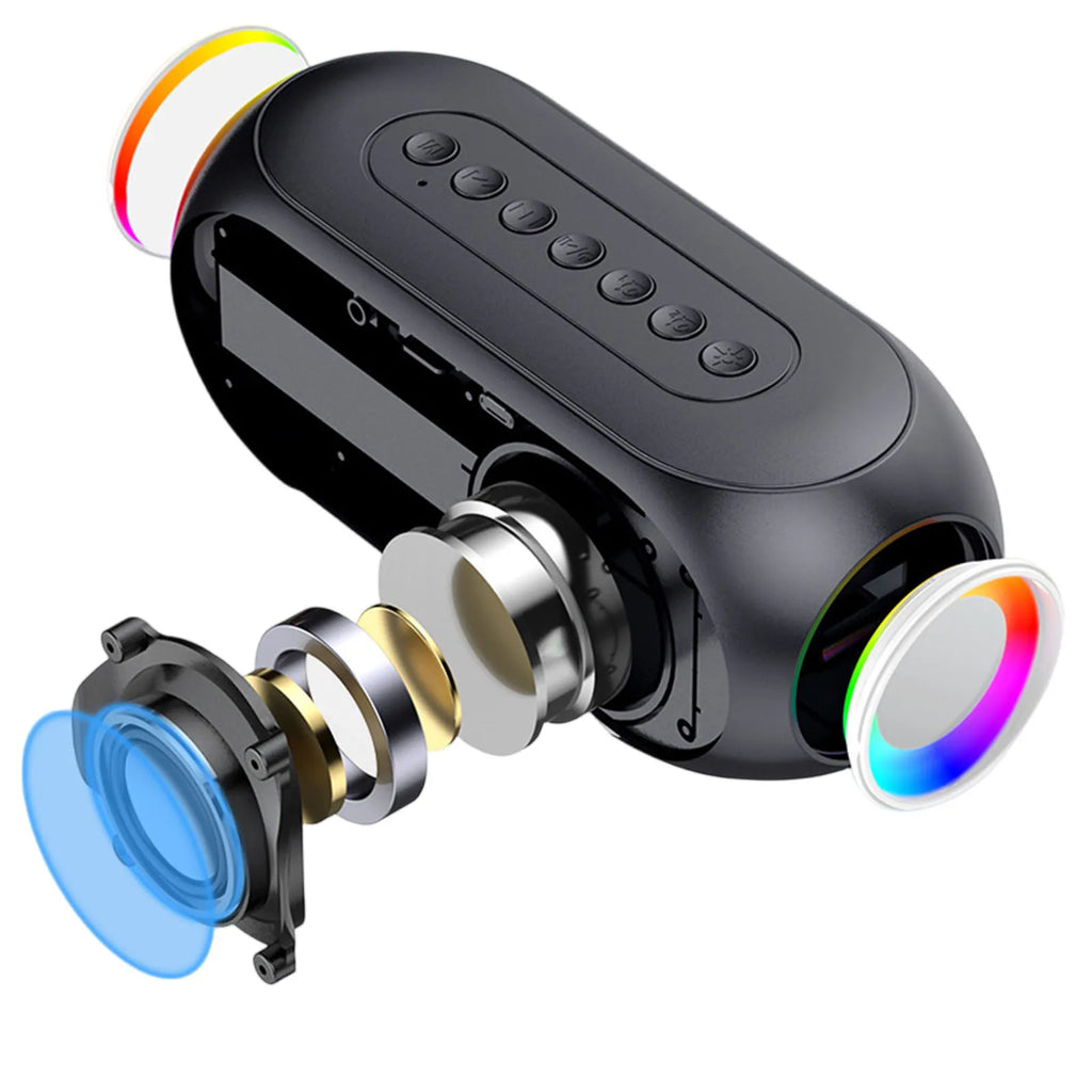 Alto-falante sem fio rgb bt com despertador, caixa de som estéreo portátil, rádio recarregável, reprodutor de música fm para festa, viagens ao ar livre