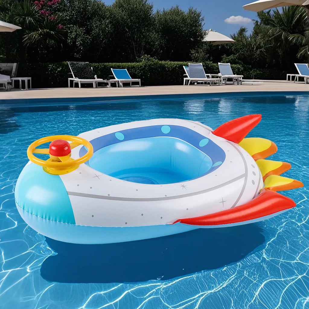 Anel de assento inflável engrossado em forma de foguete, 1 peça com volante, flutuador nas axilas de verão para festas na piscina e na praia