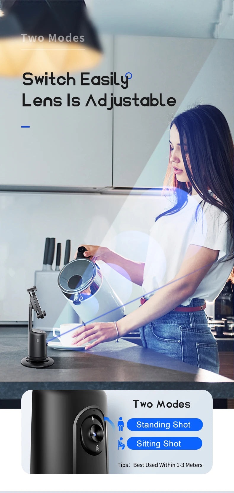 AI Smart Gimbal, 360 °, Auto Face Tracking, Rotação Tudo-em-um, Suporte do Telefone para Smartphone, Vídeo, Vlog, Estabilizador ao Vivo, Tripé