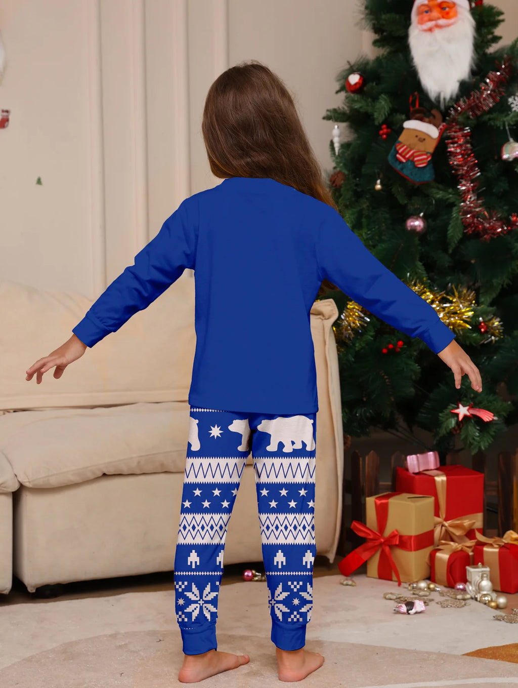 Conjunto de pijamas e calças de Natal, nova estampa, estrela, padrão completo, pai, mãe, filhos e cachorro, roupa doméstica, 2 peças, 2024