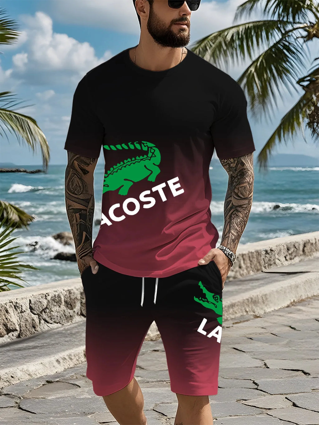 2025 novo conjunto de moda fitness masculino conjunto de roupas esportivas casuais de secagem rápida camiseta de manga curta + shorts conjunto de 2 peças