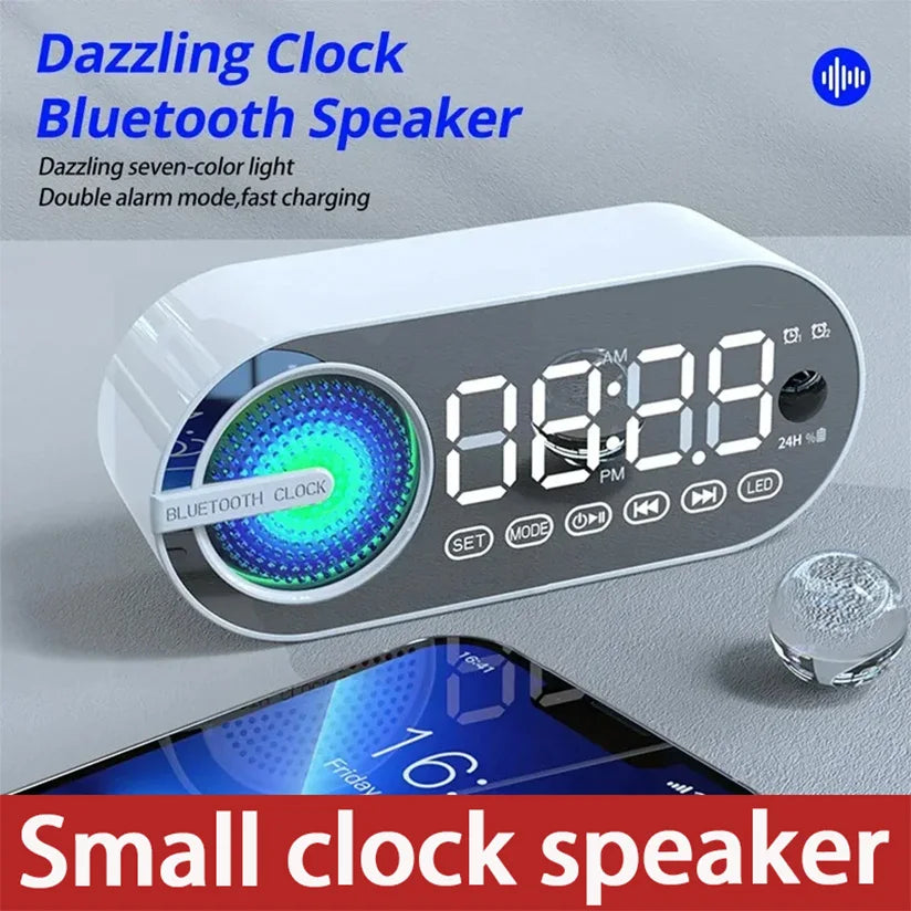 Silencioso sem fio bluetooth alto-falante despertador rgb tws usb led espelho relógio digital fm grande display sala de estar decoração do escritório
