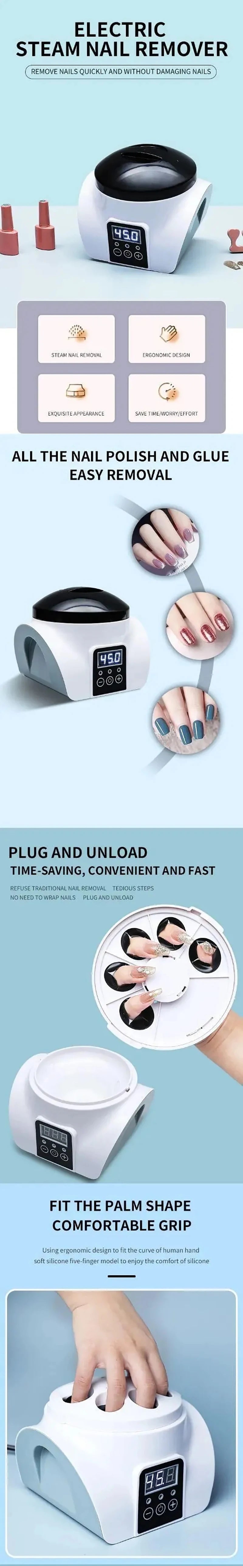 Removedor elétrico do prego do gel do vapor Ferramenta da remoção da armadura Caixa acrílica da remoção do esmalte do prego Ferramentas do prego