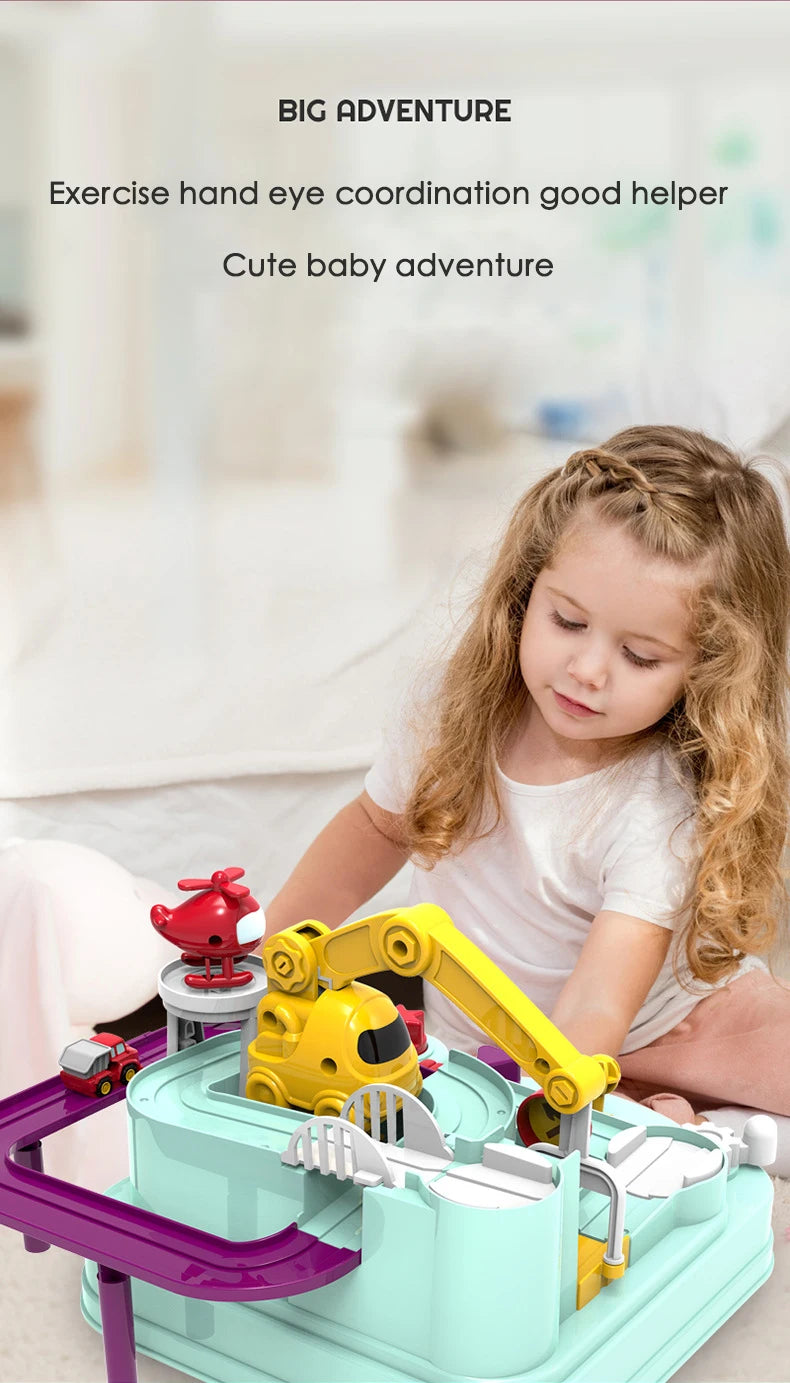 Modelo de carro ferroviário de corrida brinquedos educativos crianças pista jogo de aventura cérebro trem interativo mecânico animais espaço foguete brinquedo