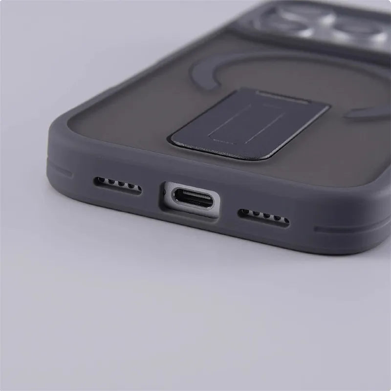 Luxury Matte Translucent Holder Magnetic Case for IPhone 17 Pro Max Air 16 15 Plus 14 13 12 For Magsafe Bumper Shockproof Cover