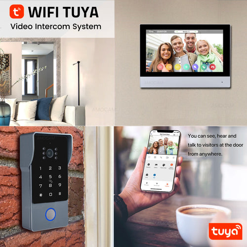 2 fios casa inteligente tuya wifi 1080p vídeo porteiro telefone da porta 7 ''monitor de toque vídeo campainha porta câmera sistema segurança