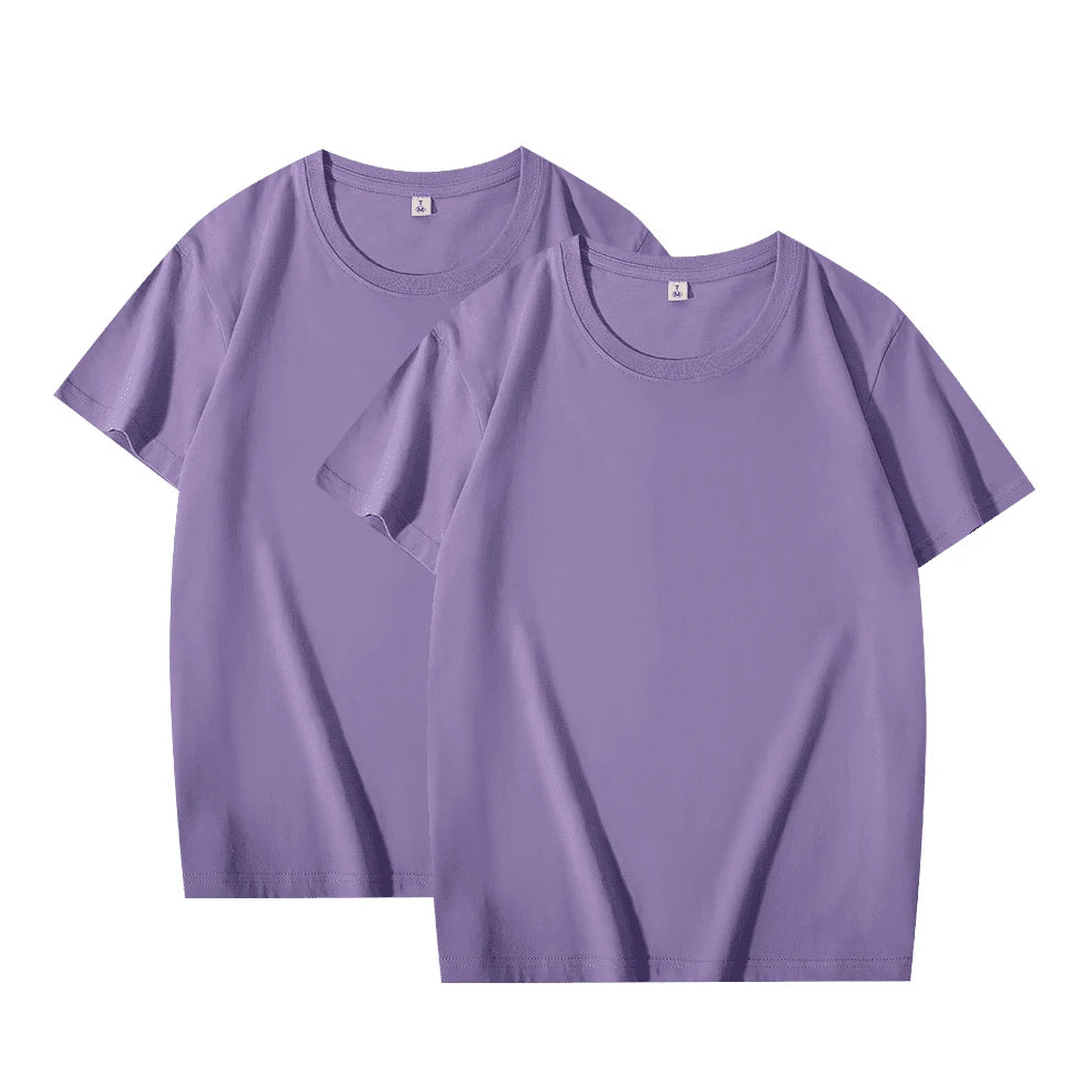 2 pçs cor sólida camiseta 100% algodão masculino feminino branco o-pescoço solto de manga curta modelos básicos all-match camiseta casal topos preto