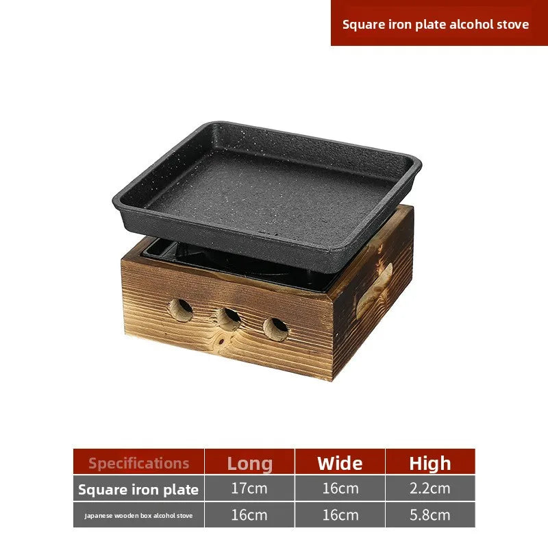 Sala de jantar talheres simples e duplos placa de churrasco de ferro fundido quadrado forno de álcool bandeja de cozimento estilo coreano conjunto de fogão de churrasco