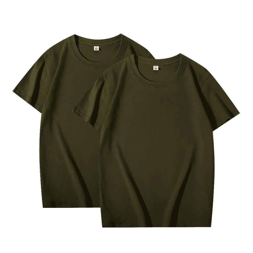 2 pçs cor sólida camiseta 100% algodão masculino feminino branco o-pescoço solto de manga curta modelos básicos all-match camiseta casal topos preto