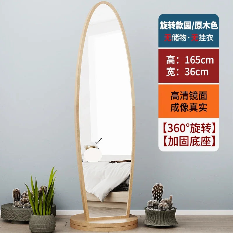 Espelho integrado de corpo inteiro para vestir, espelho de piso, espelho integrado para uso doméstico, sala de estar, móvel e rotativo, cabide grande