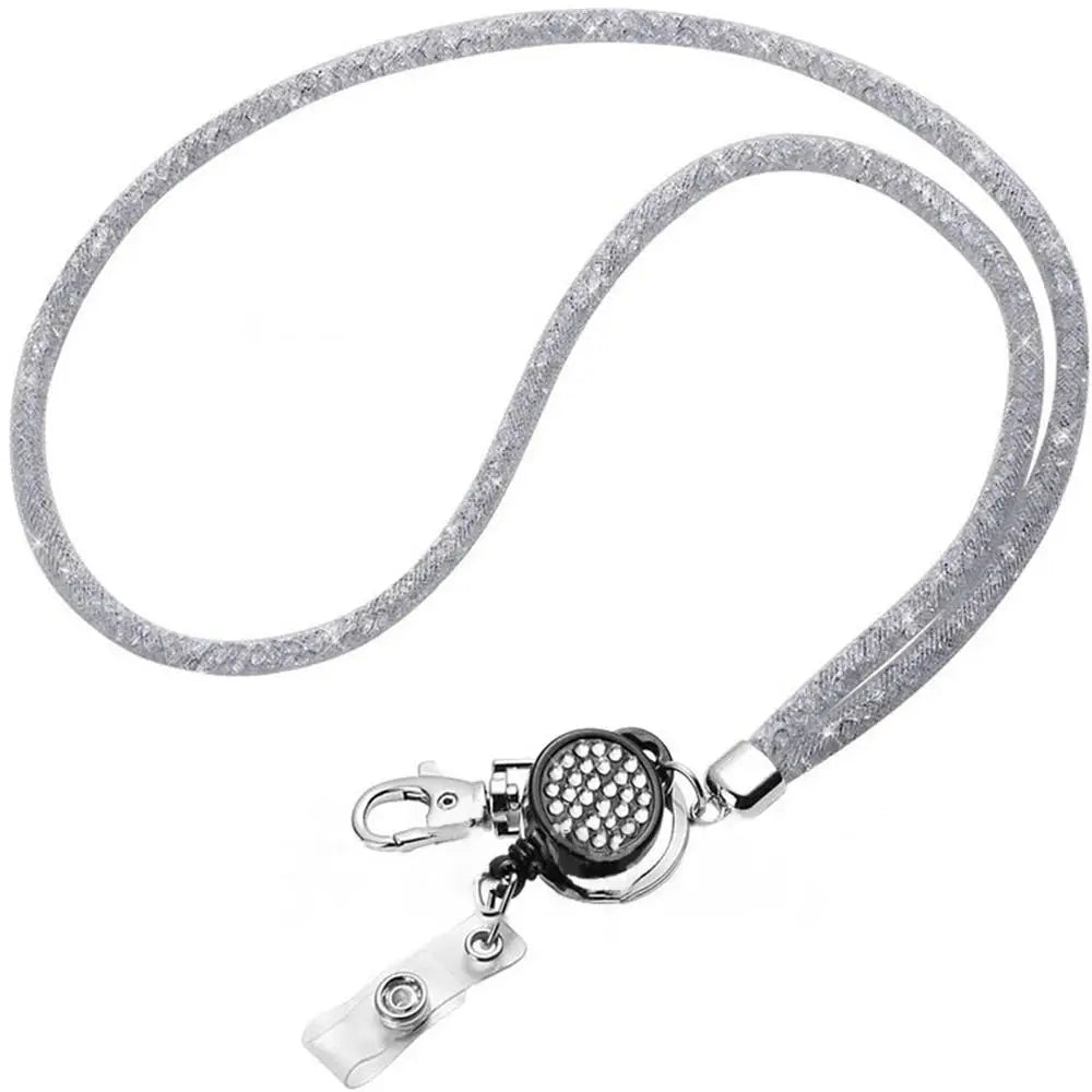 1 pçs strass crachá titular id cordão cristal colar cinta crachá titular do cartão retrátil pendurado corda cartão de trabalho atacado