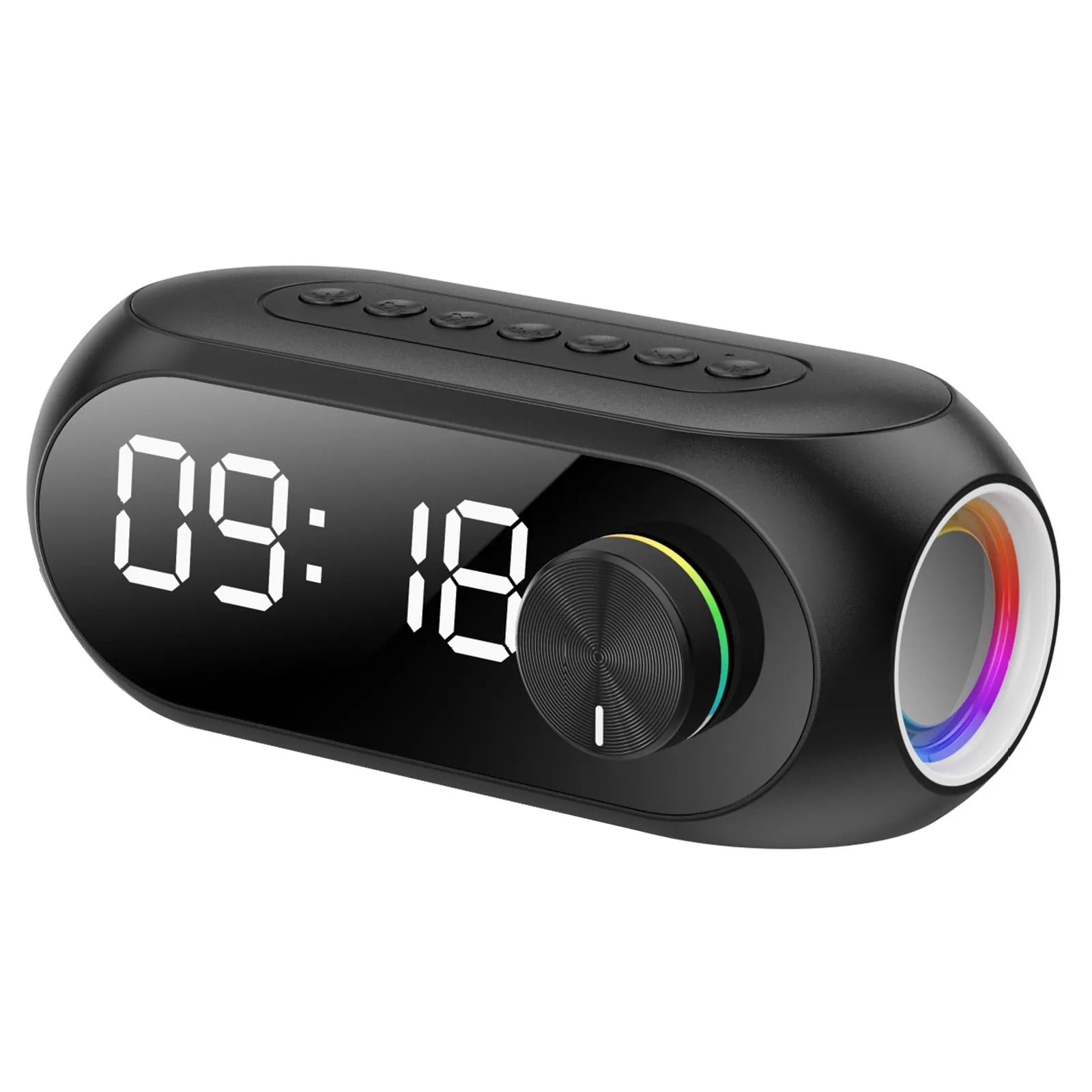 Alto-falante sem fio rgb bt com despertador, caixa de som estéreo portátil, rádio recarregável, reprodutor de música fm para festa, viagens ao ar livre