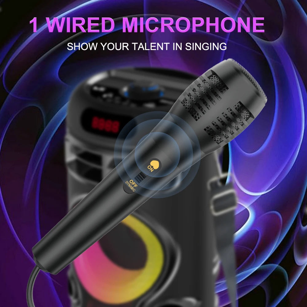 Zqs42106 portátil duplo alto-falante bluetooth de 4 polegadas carregamento sem fio de longo alcance bt/usb/tf/aux/microfone/fm/matrômokê colorido ao ar livre