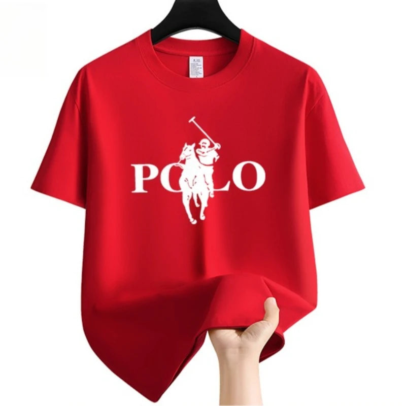 Roupas de marca de moda masculina verão casual negócios shorts manga solta versátil em torno do pescoço camiseta respirável