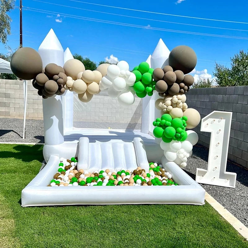Casa de salto inflável de 4m, castelo de salto branco com piscina de bolinhas, decoração de festa de aniversário infantil, presente, castelo inflável