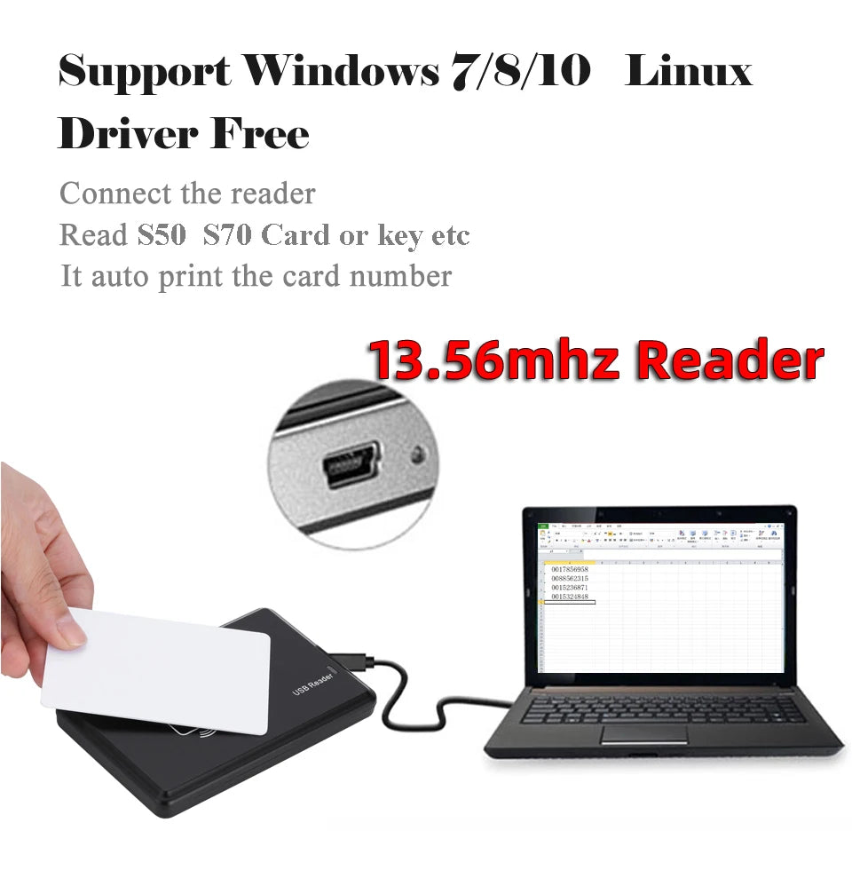 Leitor de cartão inteligente RFID 5YOA 125KHz 13.56MHz ID IC Leitor programador criptografado de controle de acesso de frequência dupla com interface USB