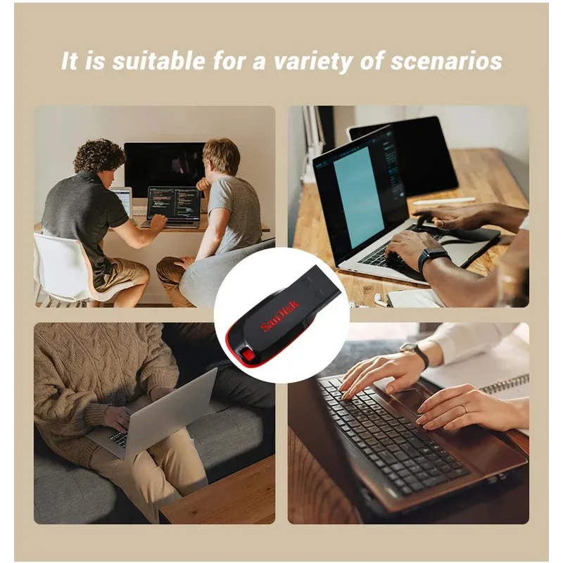 SanDisk USB2.0 FAT32 Cruzer CZ50 Flash Drive Compact Encrypted Flash Memory Stick USB2.0 PenDrive for Desktop Laptop