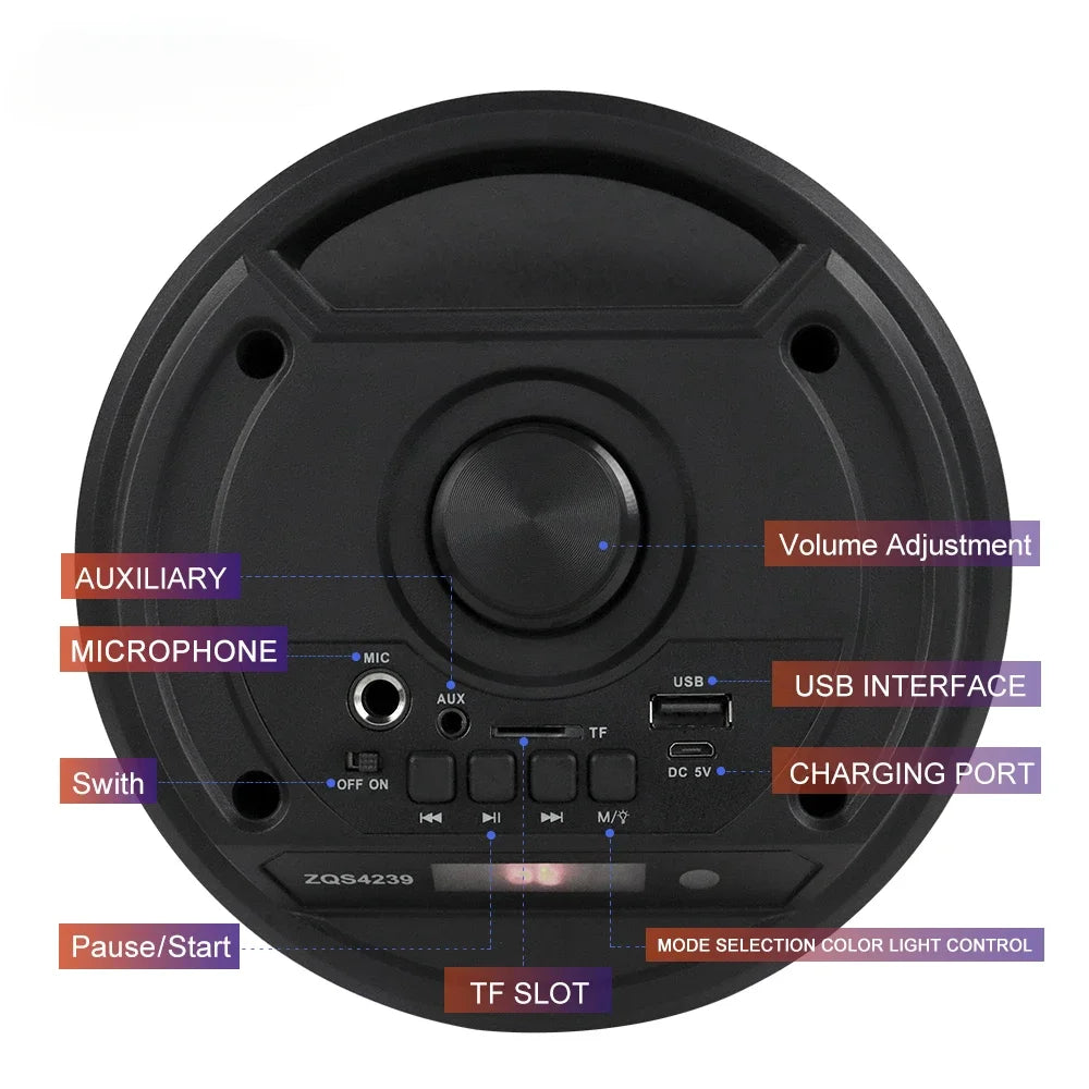 Portátil karaokê bluetooth 5.0 alto-falante colorido led luz soundbar coluna subwoofer sem fio alta fidelidade boombox para casa festa ao ar livre